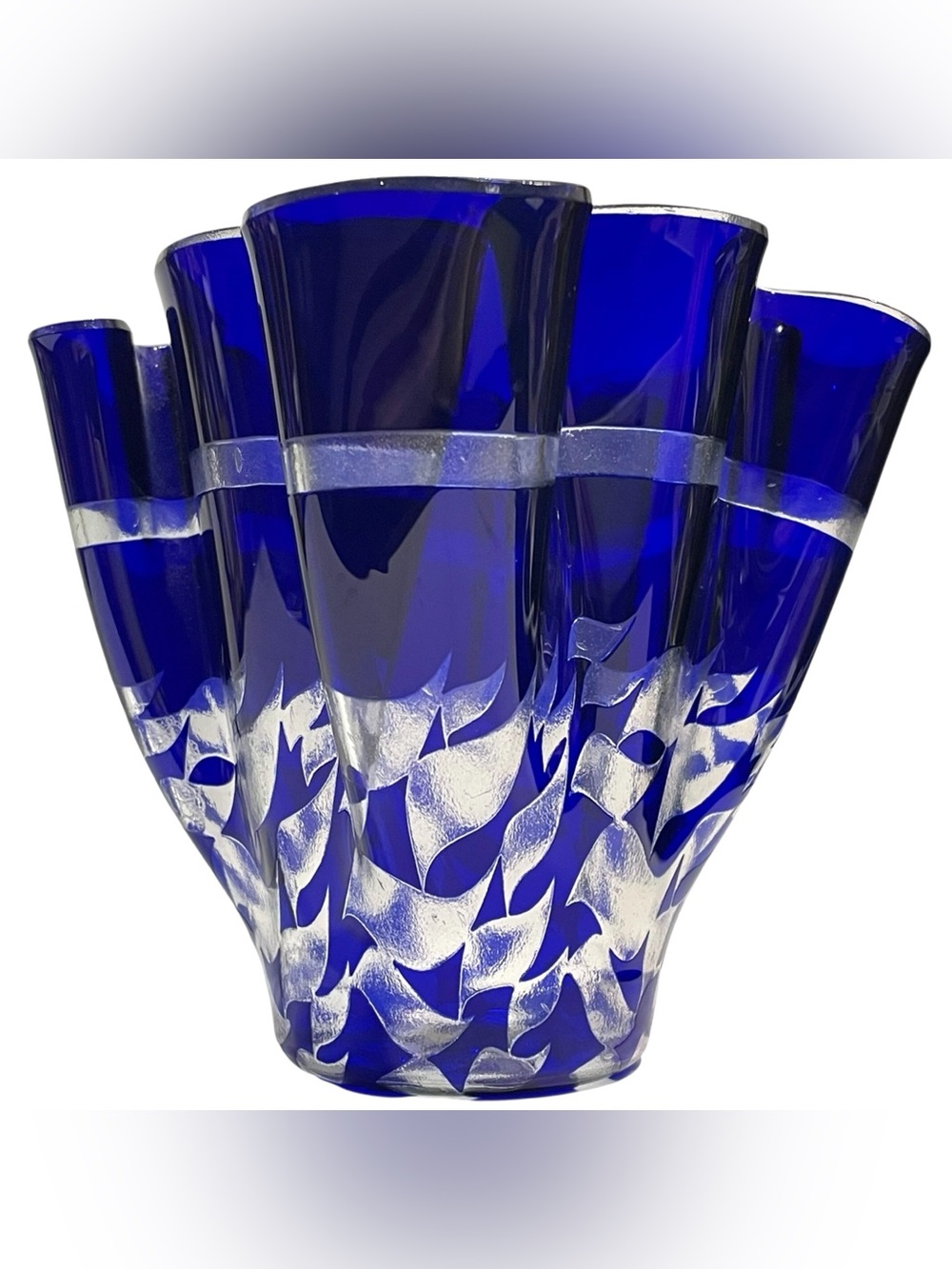 Vintage 1990s Ellis Roddick Signed Handkerchief Art Glass Vase OP Art Geometric